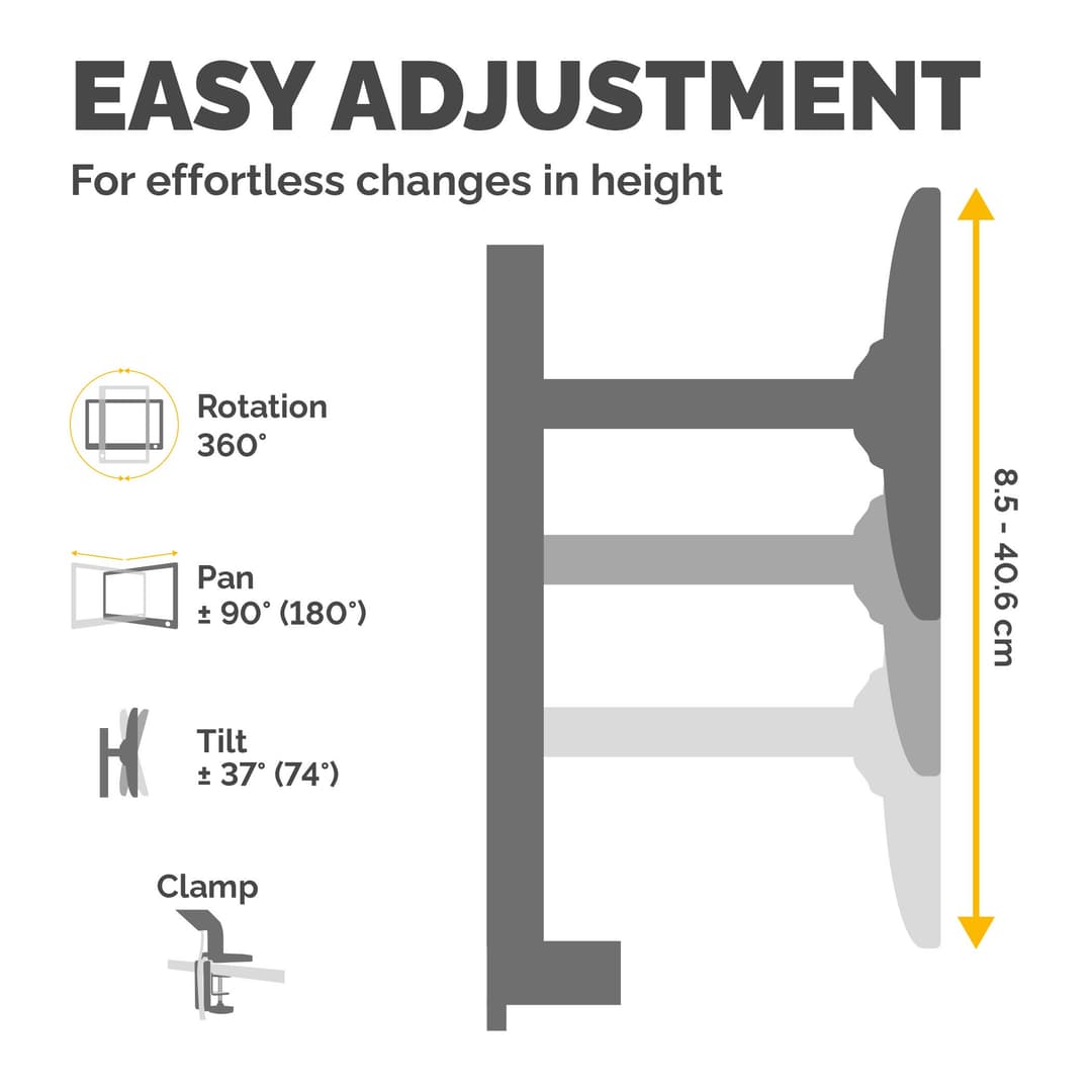 Fellowes Vista Dual Monitor Arm - Monitor Mount for 10KG 26 inch Screens - Ergonomic Adjustable Monitor Arm Desk Mount - Pan 180° Rotation 360°, VESA 75 x 75/100 x 100 - Black - Image 4