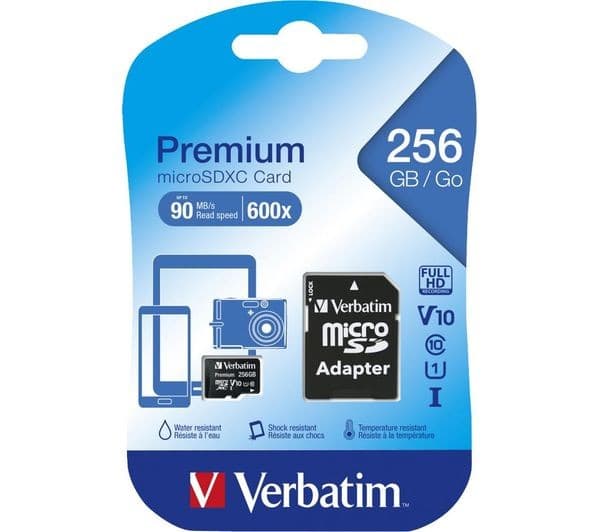 Verbatim Premium Class 10 UHS-I U1 V10 microSD Memory Card with SD Adapter - 256GB - Image 3