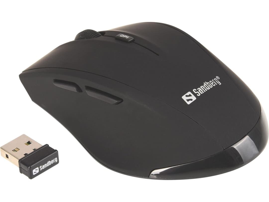 Sandberg Wireless Mouse Pro (630-06) Optical Mouse, 2.4GHz USB Receiver, 1600 DPI, 5 Buttons, Black - Image 1