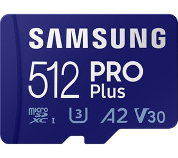 Samsung PRO Plus microSDXC Memory Card with SD Adapter - 180MB/s, UHS-I U3, V30, A2 - 512GB