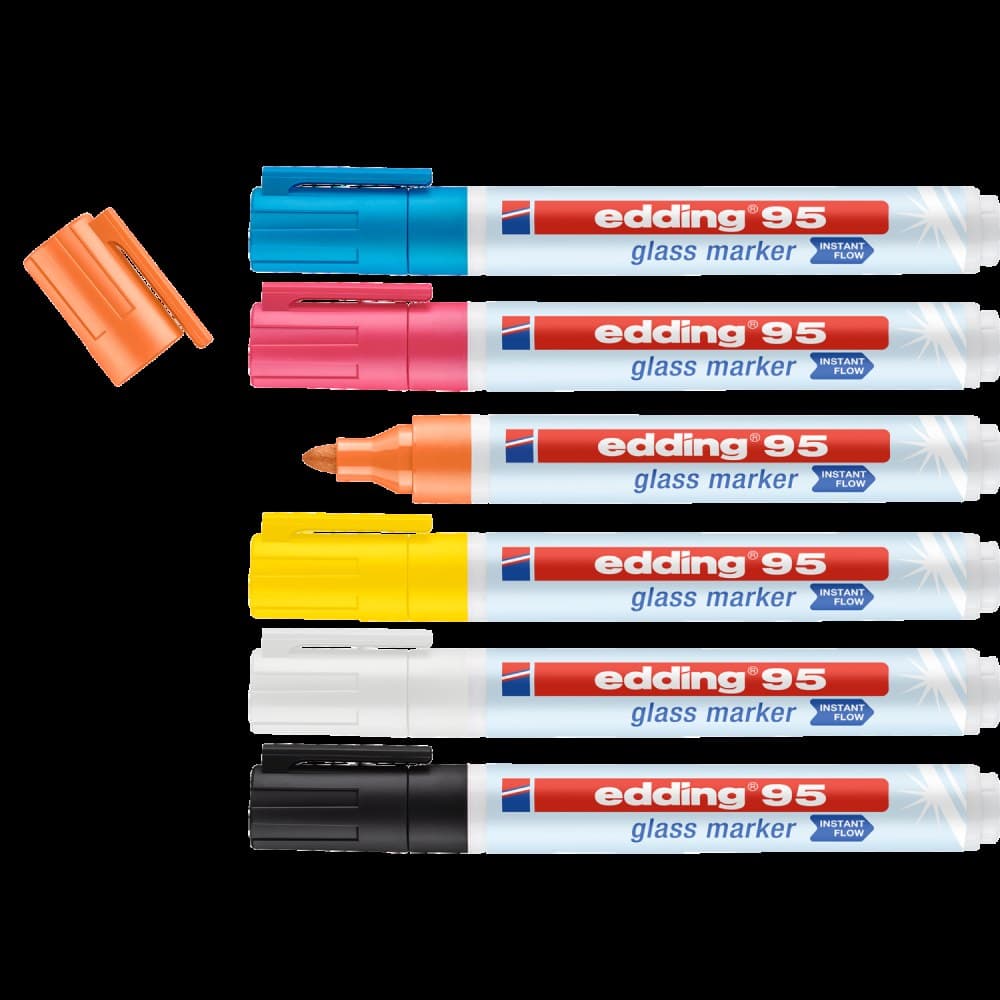 edding 95 Glass Marker Pack of 6 Assorted Colours Bullet Tip 1.5-3mm