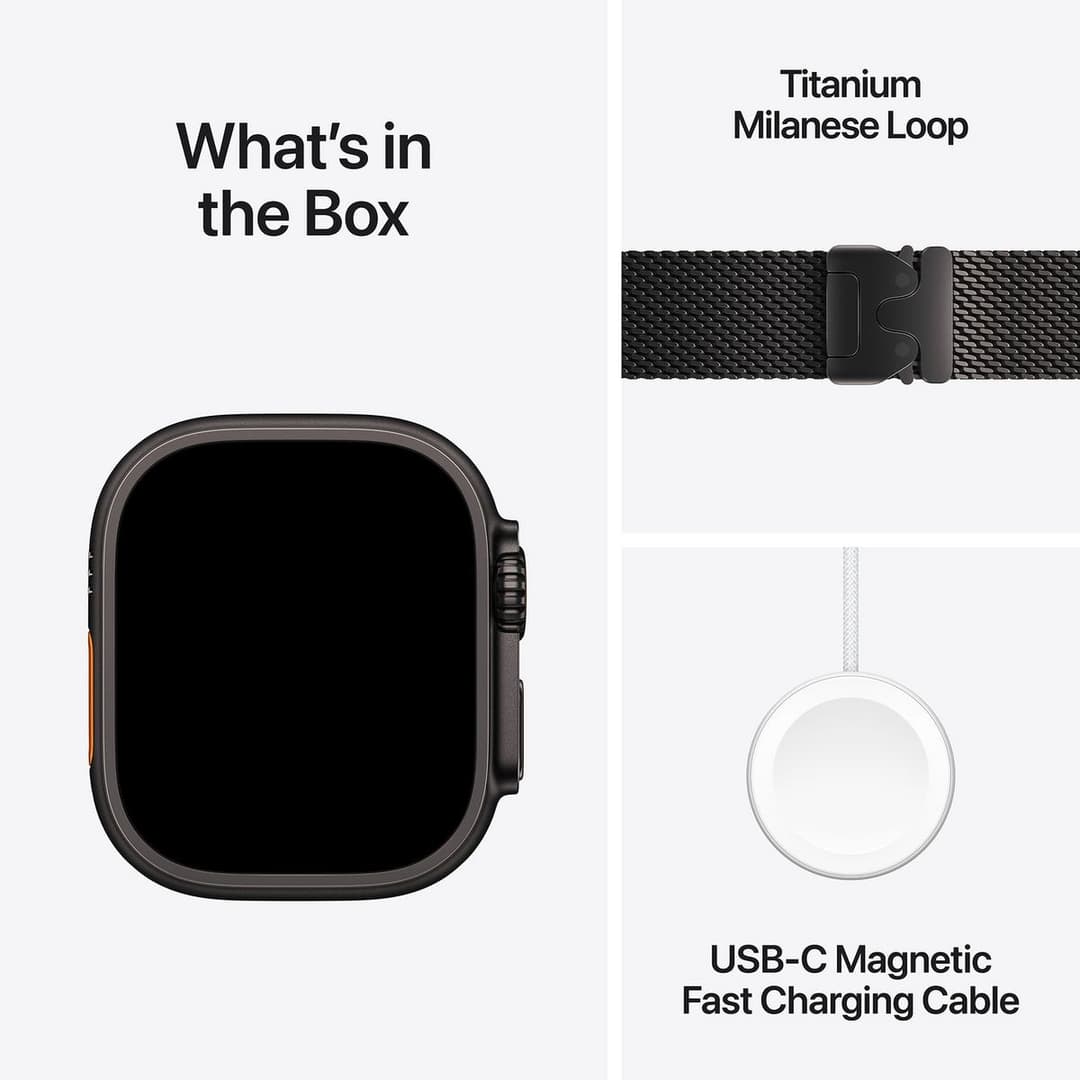 Apple Watch Ultra 3 GPS+Cell 49mm Black Titanium Case with Black Milanese Loop - M - Image 9