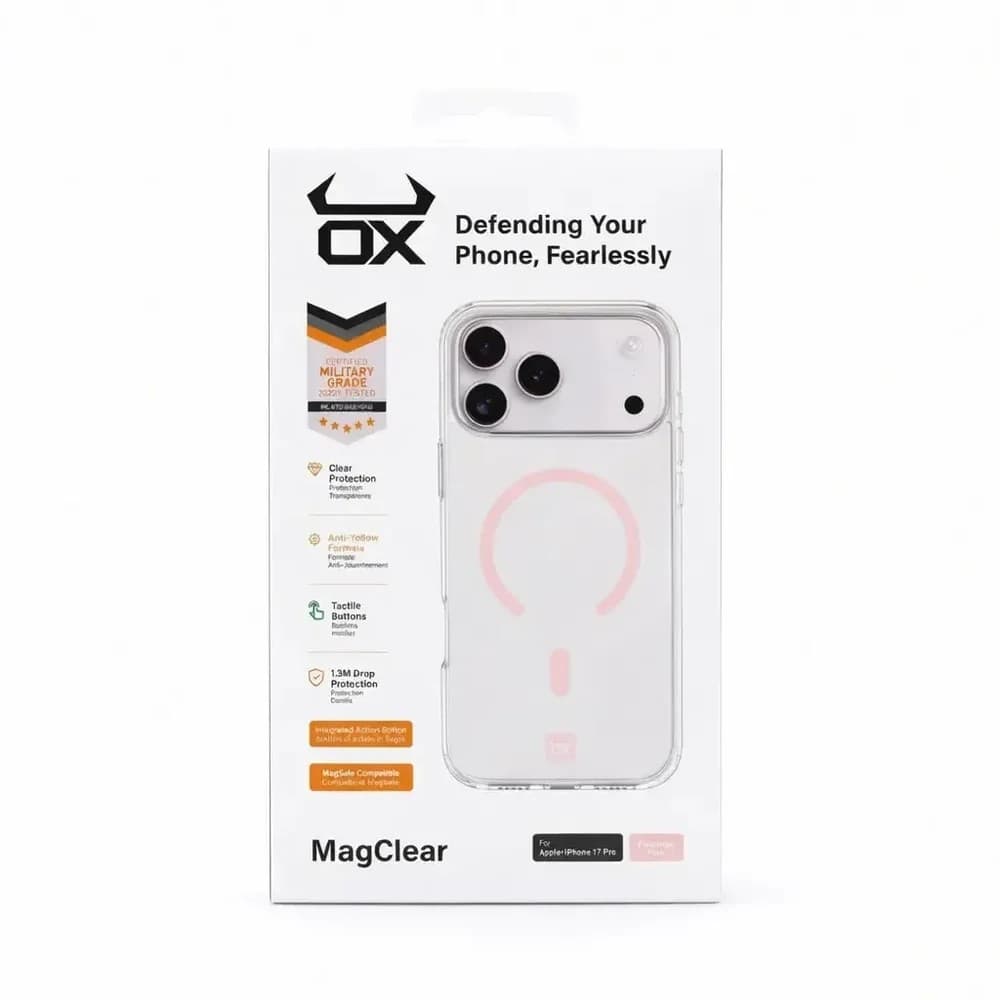 OX MagClear MagSafe Case for Apple iPhone 17 Pro – Pink - Image 1