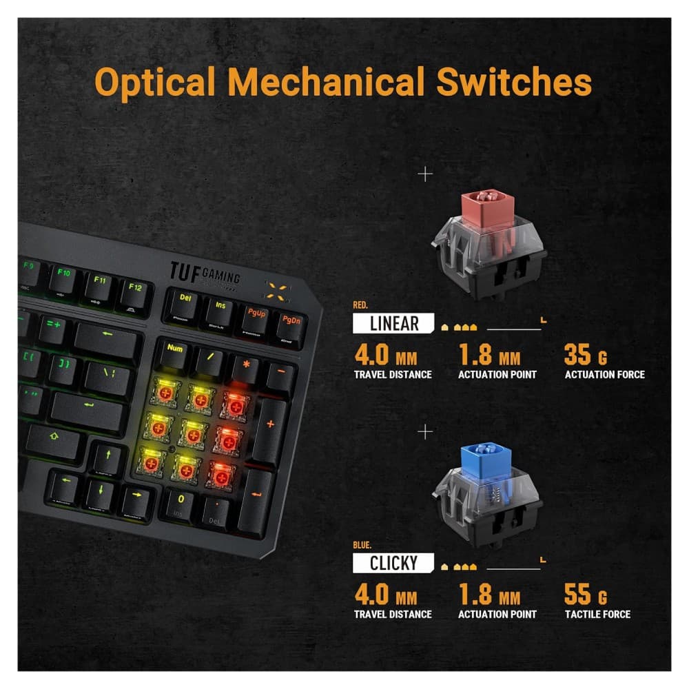 ASUS TUF Gaming K3 Gen II Optical-Mechanical Wired RGB Gaming Keyboard - Black - Image 2