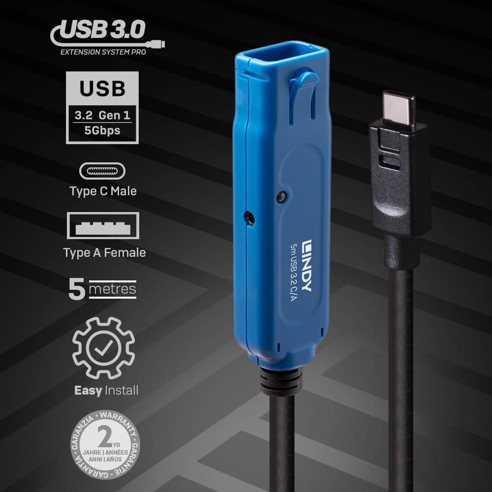 Lindy 5m USB 3.2 Gen 1 C/A Active Extension Pro - Image 2