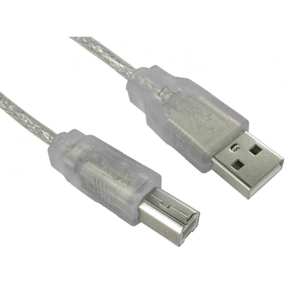 Cables Direct 1.8m USB 2.0 Type A to Type B Cable in Clear