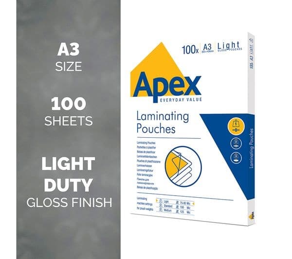 FELLOWES Apex Light 6001901 150 Micron A3 Laminating Pouches - Pack of 100 - Image 2