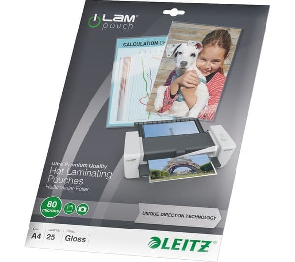 LEITZ iLAM 74790000 80 Micron A4 Gloss Laminating Pouches - 25 Pack