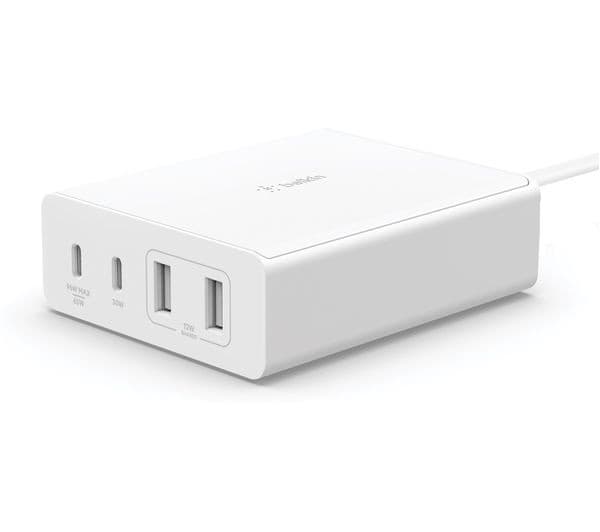 Belkin 108W GaN Multi-Device Charging Station – 2x USB-C & 2x USB-A Desktop Fast Charger - White