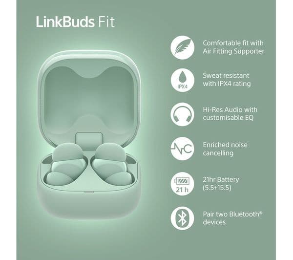 Sony LinkBuds Fit (WF-LS910N) Wireless Noise-Cancelling Earbuds - Green - Image 3