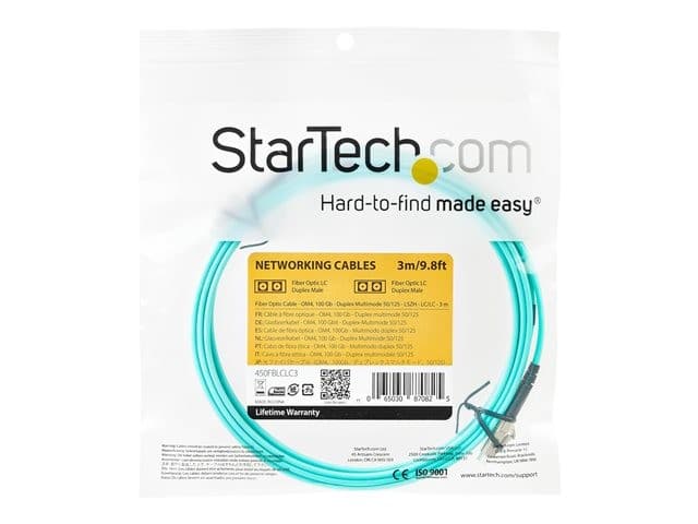 StarTech 450FBLCLC3 OM4 Duplex Multimode Fiber Patch Cable LC to LC 3m Aqua - Image 5