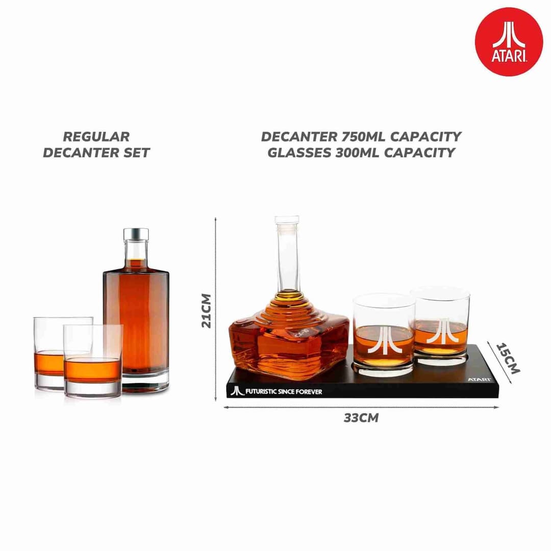 Official Atari CX-10 Joystick Decanter Set 750ml with 2 x 300ml Action Button Whisky Glasses & CX78+ Tray - Image 5