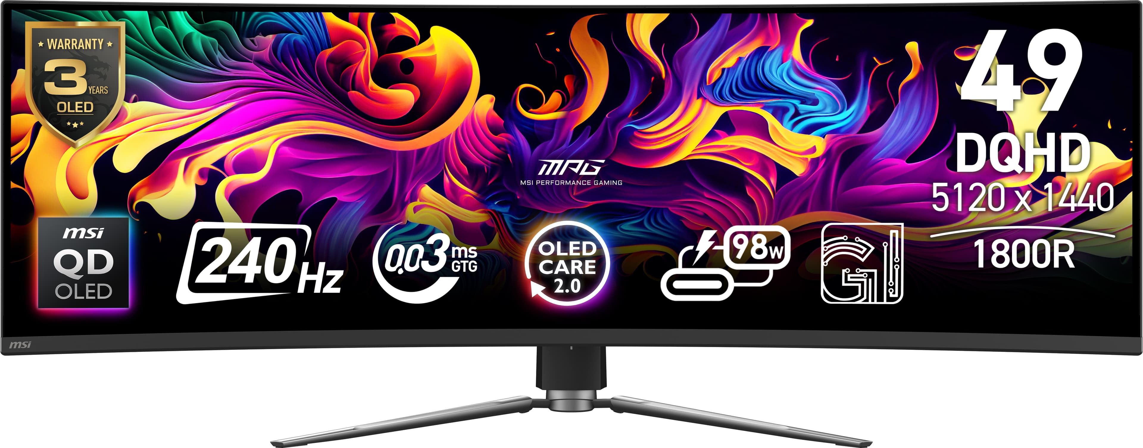 MSI MPG 491CQPX 49" DQHD QD-OLED 240Hz Curved Gaming Monitor - Black