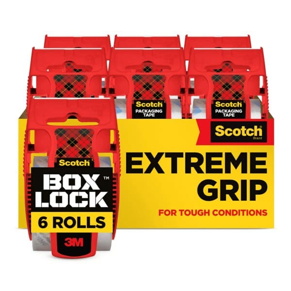 Scotch Box Lock Shipping Packaging Tape 195-6-EF with Dispensers, Clear, 48 mm x 20.3 m (1.88 in x 22.2 yds), 6 Pack