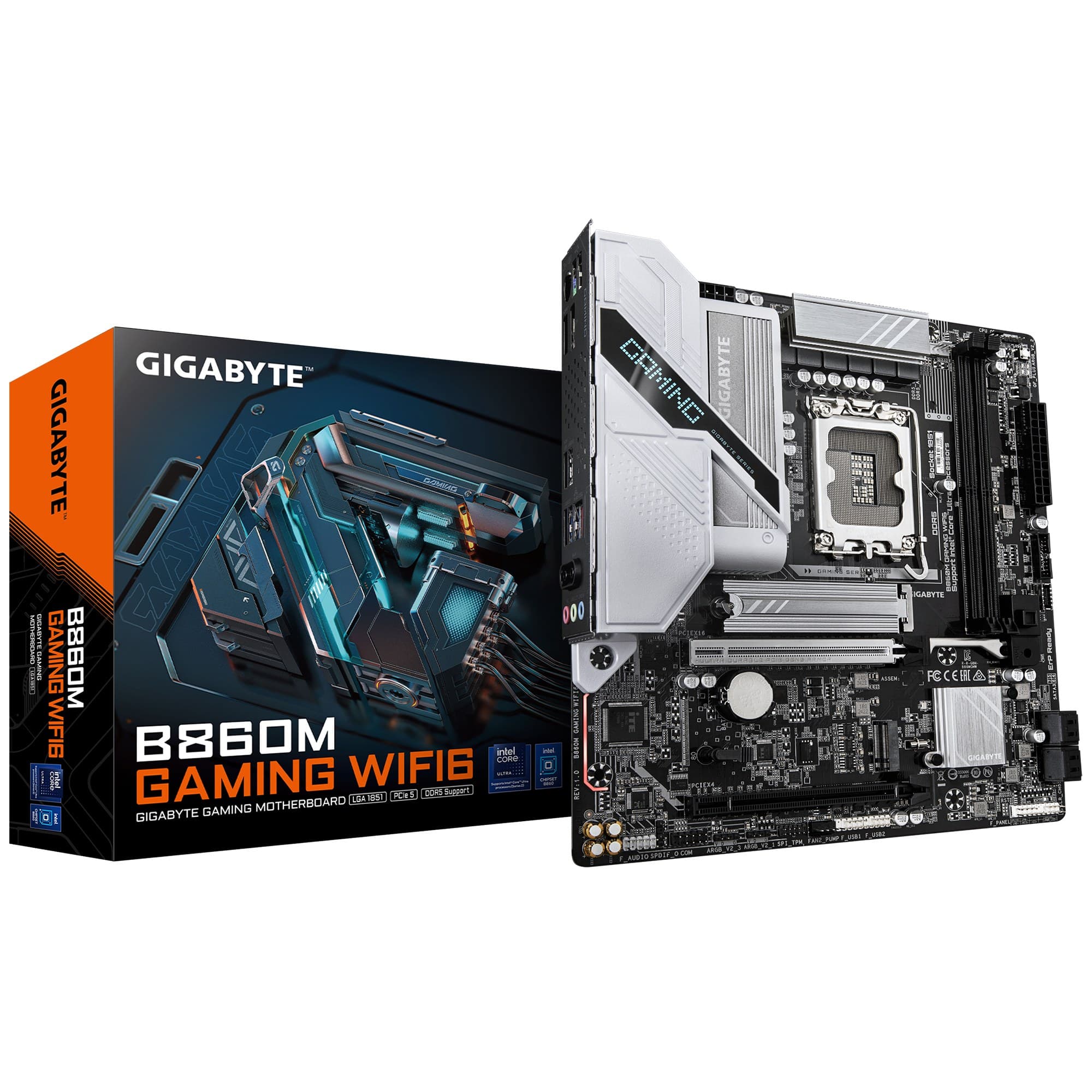 GIGABYTE B860M GAMING WIFI6 Micro ATX Motherboard - Intel B860 Chipset, LGA 1851 Socket, Intel Core Ultra Series CPUs, 8+1+2 Phases VRM, up to 9066MHz DDR5, 1xPCIe 5.0 + 1xPCIe 4.0 M.2, 2.5GbE LAN, WIFI 6, USB 3.2 Gen 1