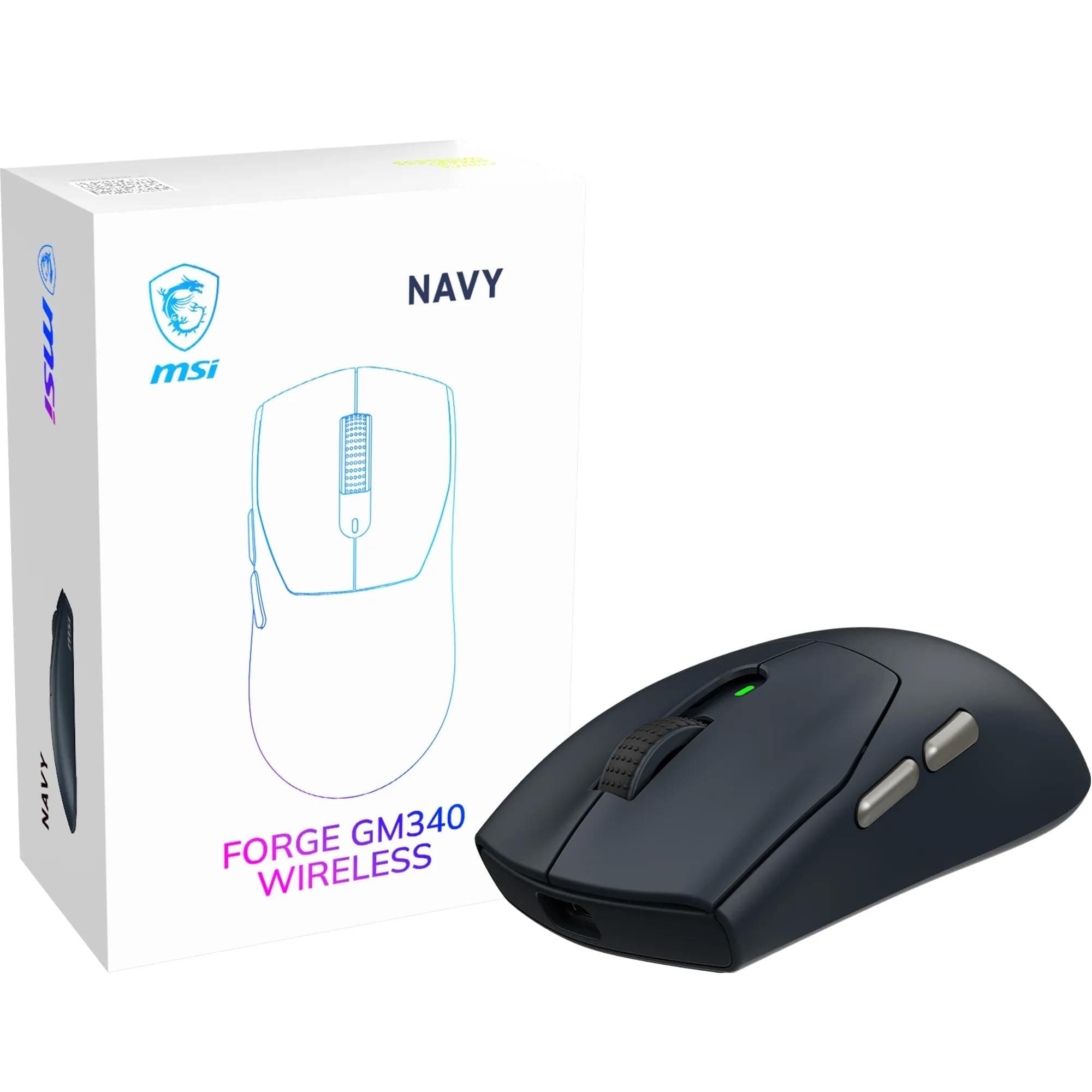 MSI FORGE GM340 Wireless Gaming Mouse, 12000 DPI, 2.4GHz + Bluetooth, 57g - Navy