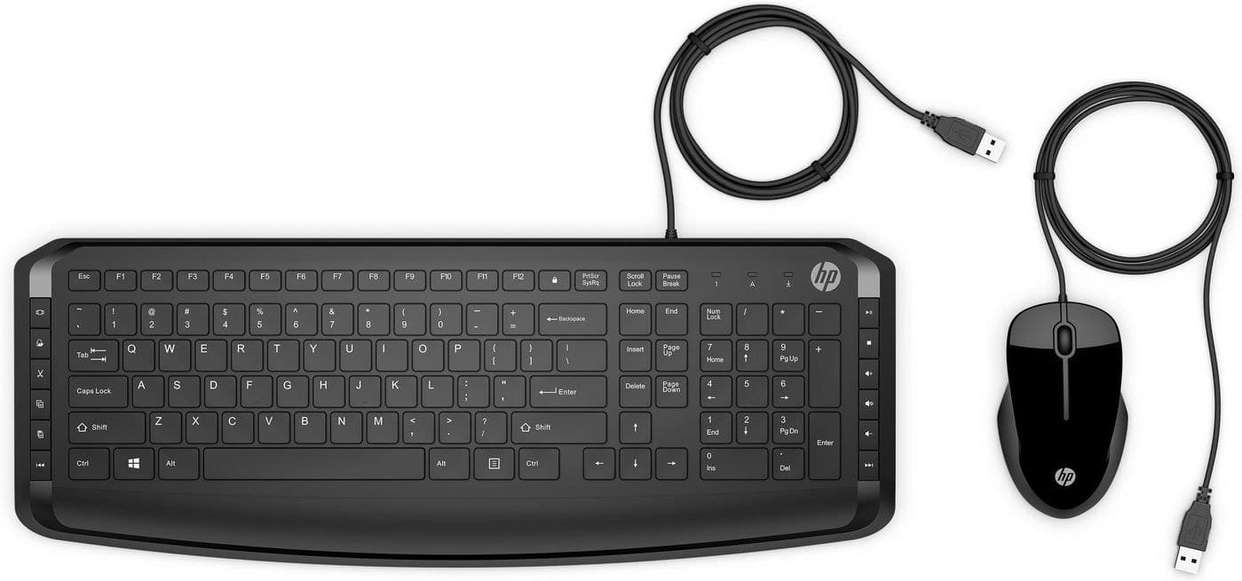 HP Pavilion 200 Wired USB Keyboard and Mouse Combo - International English QWERTY Layout, Black (9DF28AA#ABB)
