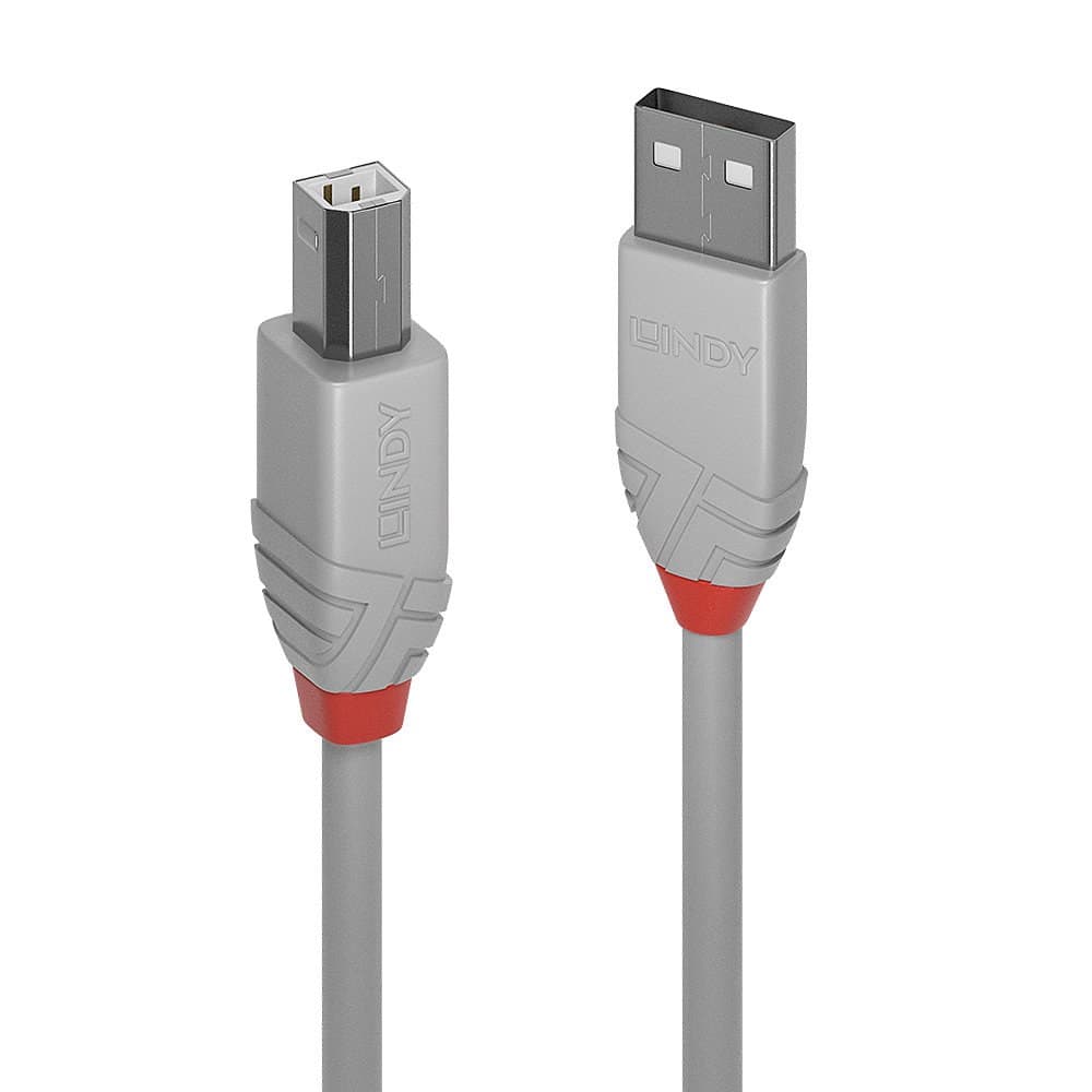 Lindy 0.5m USB 2.0 Type A to B Cable, Anthra Line, Grey - Image 1