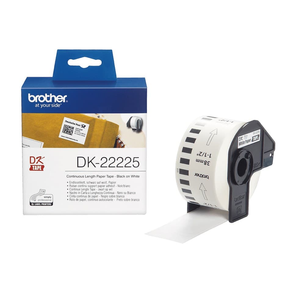 Brother DK-22225 Continuous Paper Label Tape Black on White 38mm x 30.48m
