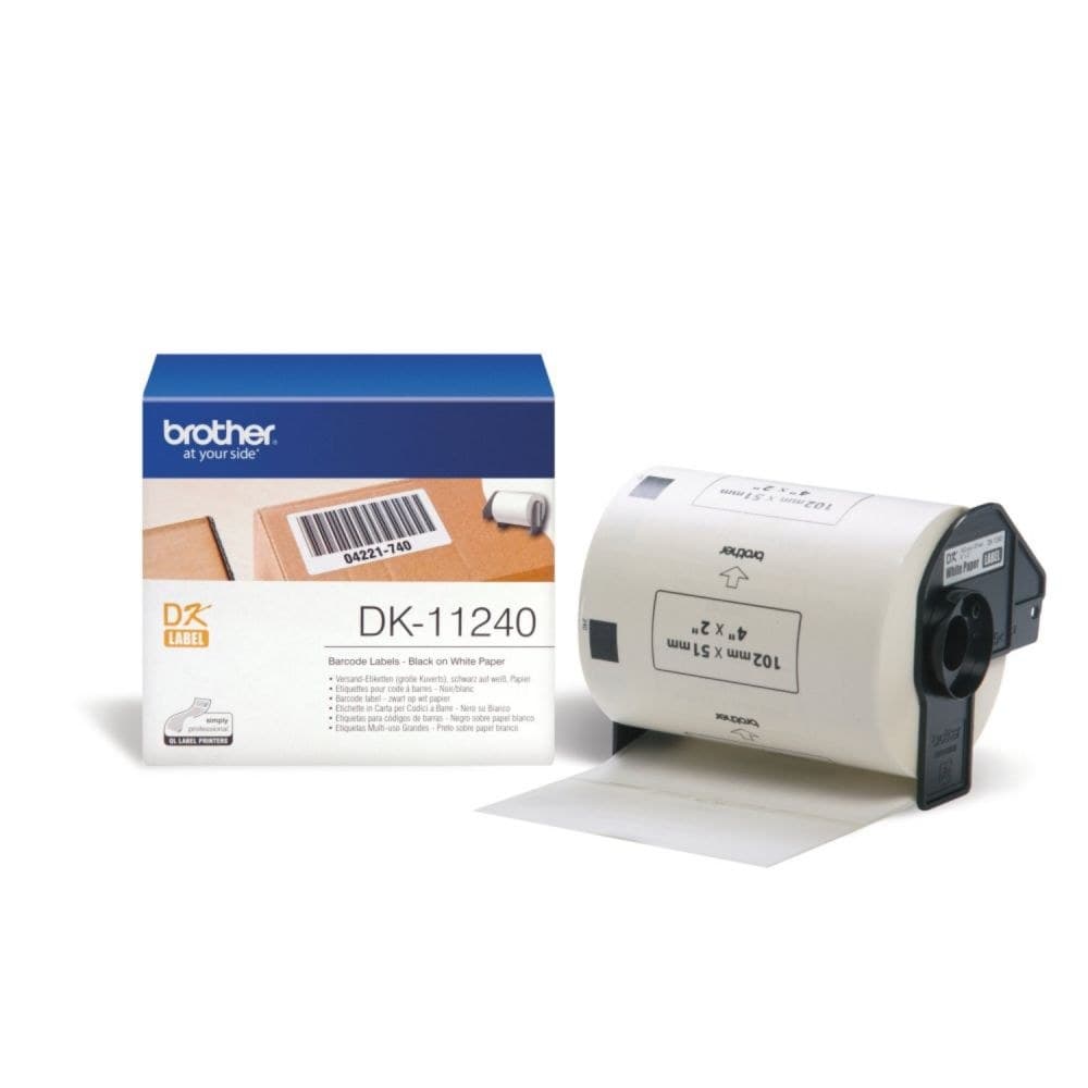Brother DK11240 Barcode Labels 102 x 51mm - 600 Labels Per Roll, Black on White - Image 1