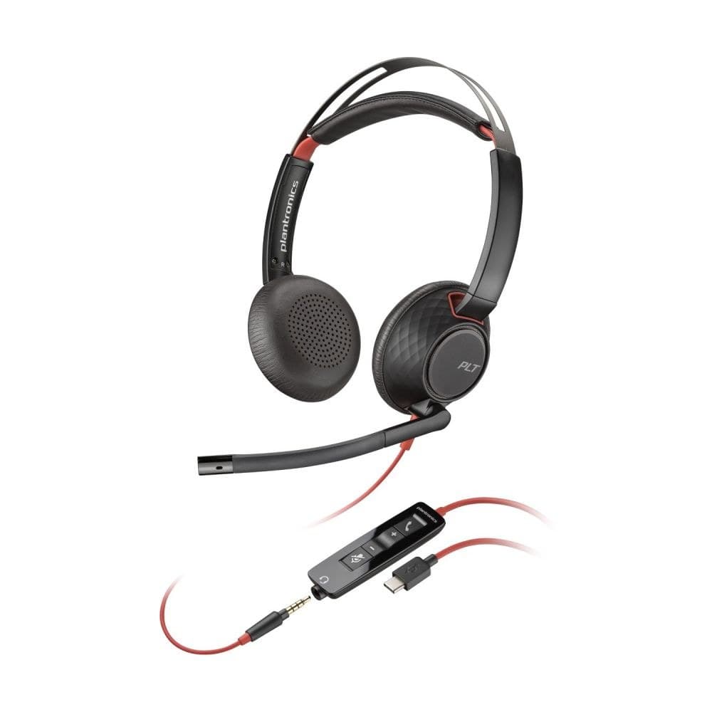 HP Poly Blackwire C5220 Stereo Headset with 3.5mm jack and USB Adaptor - Image 1