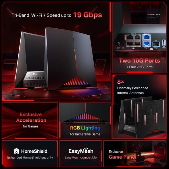 TP-Link Archer GE800 BE19000 Tri-Band Wi-Fi 7 Gaming Router - Image 4
