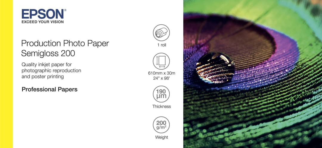 Epson Production Photo Paper Semigloss 200gsm Roll - C13S450376 - 24" x 30m - Image 1