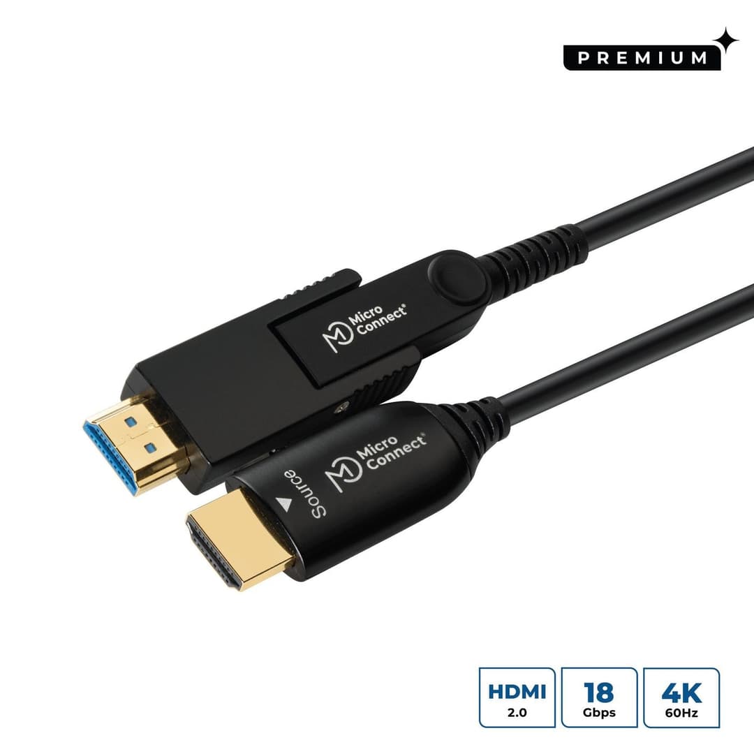 MicroConnect Premium High Speed Active Optic HDMI 2.0 Cable, Type A to Type D with HDMI Type A Adapter, 30m - Image 1