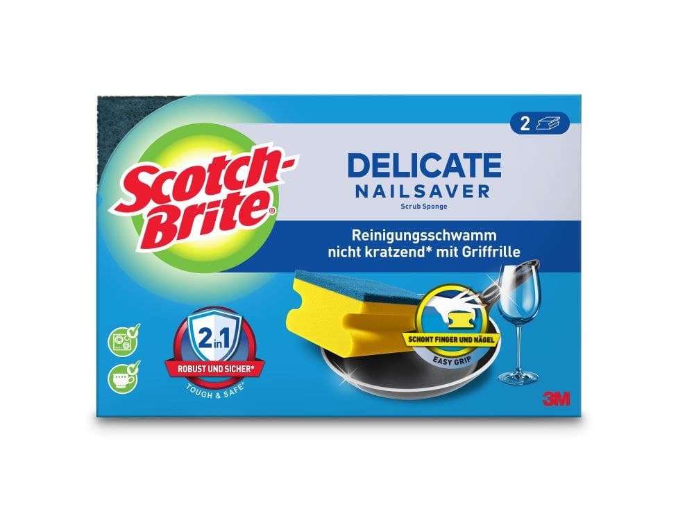 Scotch-Brite Pack of 2 Delicate Nail Saver Scrub Sponge - Image 1