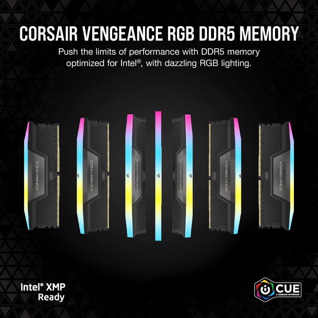 Corsair Vengeance RGB DDR5 RAM 16GB (2x8GB) Up to 5200MHz CL40 Intel XMP iCUE Compatible Computer Memory - Black - Image 2