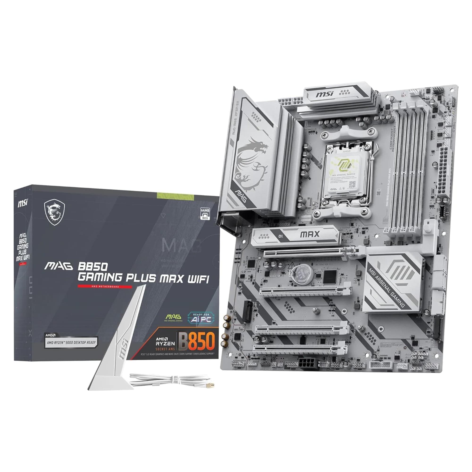 MSI MAG B850 GAMING PLUS MAX WIFI DDR5 ATX Socket AM5 Motherboard White
