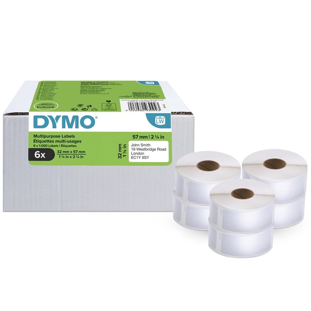 DYMO Authentic LabelWriter Multi-Purpose Labels32mm x 57mm6 Rolls of 1,000 Easy-Peel Labels (6,000 Count)Self-Adhesivefor LabelWriter Label Makers - Image 1