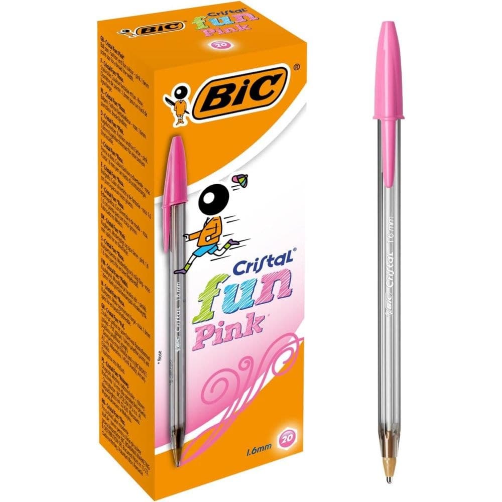 Bic Pack of 20 Cristal Fun Pink Ballpoint Pen 1.6mm Tip