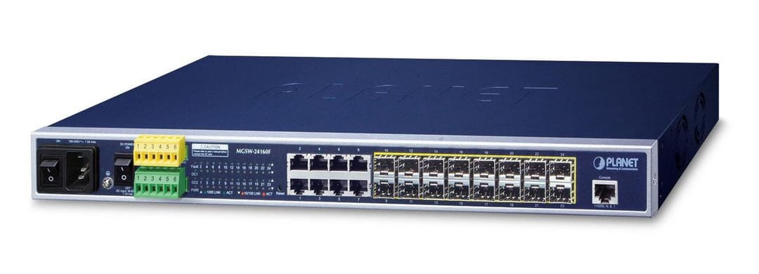 PLANET MGSW-24160F 16-Port 100/1000Base-X SFP + 8-Port 10/100/1000Base-T L2/L4 Managed Metro Ethernet Switch (AC+2 DC, DI/DO) - Image 1