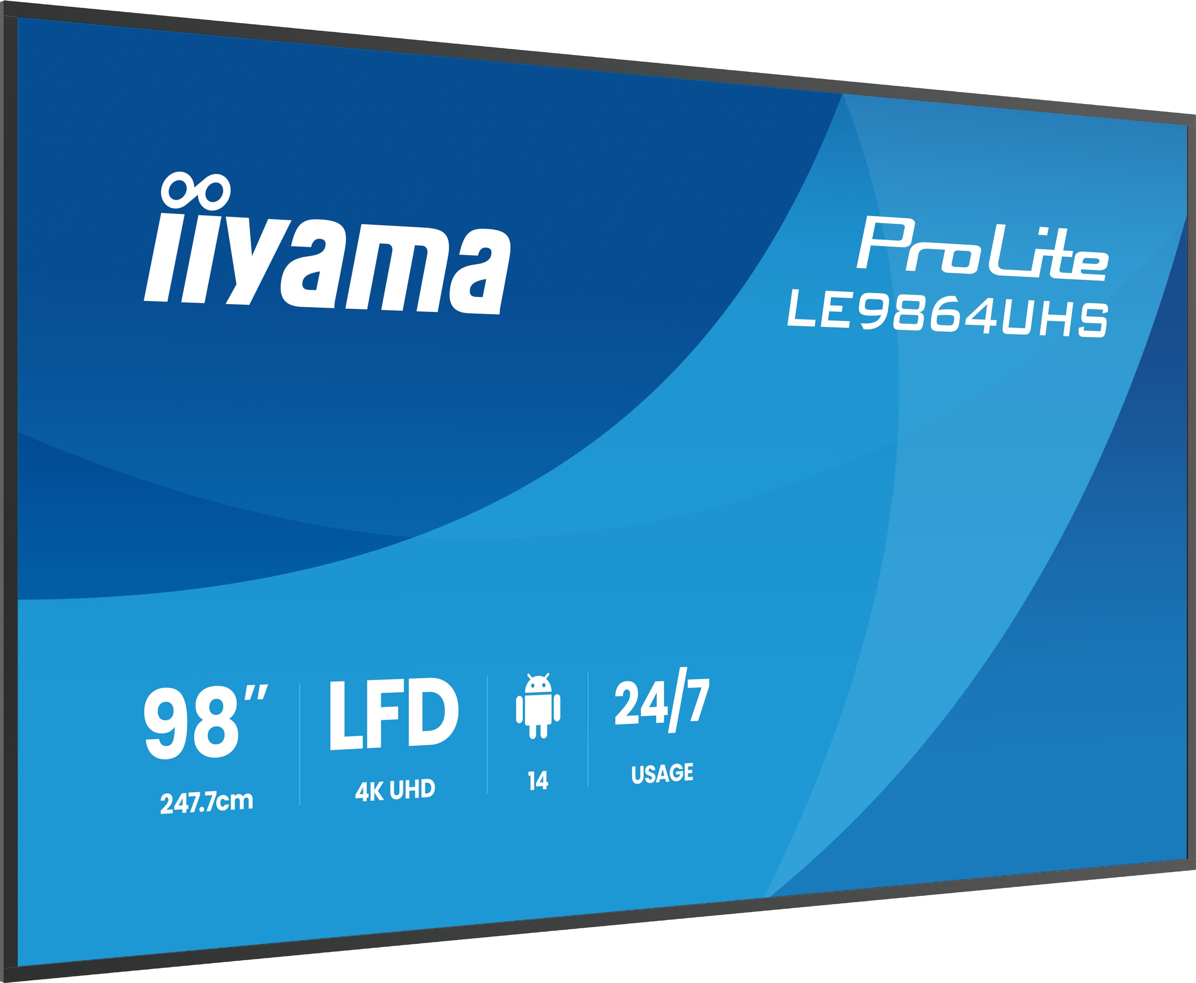 iiyama LE9864UHS-B1AG Signage Display Digital signage flat panel 2.49 m (98") Wi-Fi 500 cd/m² 4K Ultra HD Black Built-in processor Android 24/7