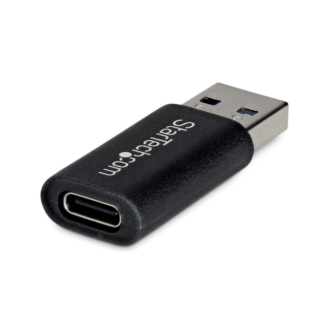 StarTech.com U32-AMCF-USBADAPTER USB-A to USB-C Adapter - USB-A Male to USB-C Female Converter - USB 10Gbps - 5V 900mA - Black - Image 1