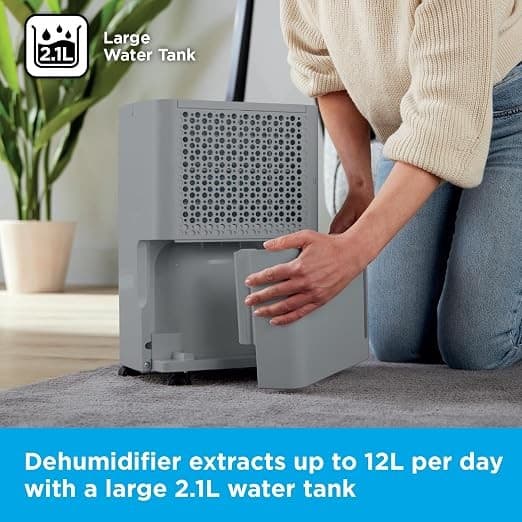 BLACK+DECKER 12L Dehumidifier,4 Modes, Quiet Operation, 2.1L Water Tank, 24-Hour Timer, - Grey - Image 4