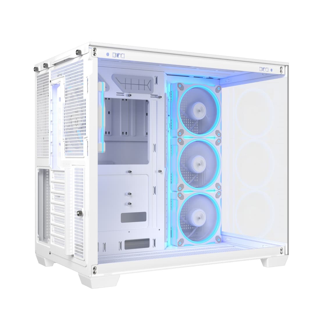ASUS A32 PLUS ARGB Tempered Glass Dual-Chamber Mid-Tower Gaming PC Case - White - Image 6