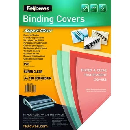Fellowes A4 Binding Covers  PVC 150 Micron  Clear  Pack of 100  5376001 - Image 1