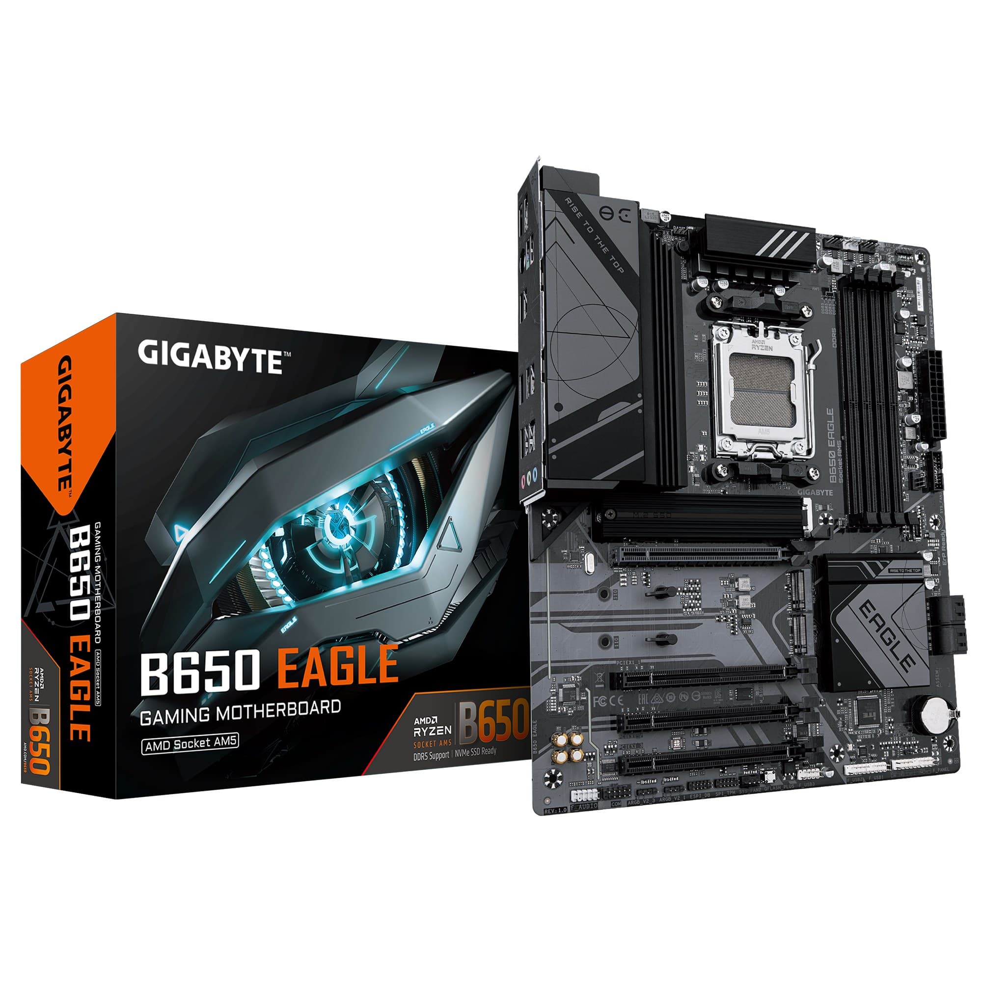 GIGABYTE B650 EAGLE ATX Socket AM5 Motherboard - Supports AMD Ryzen 9000 CPUs, 12+2+2 Phases Digital VRM, up to 7600MHz DDR5 (OC), 1xPCIe 5.0 + 2xPCIe 4.0 M.2, GbE LAN, USB 3.2 Gen2