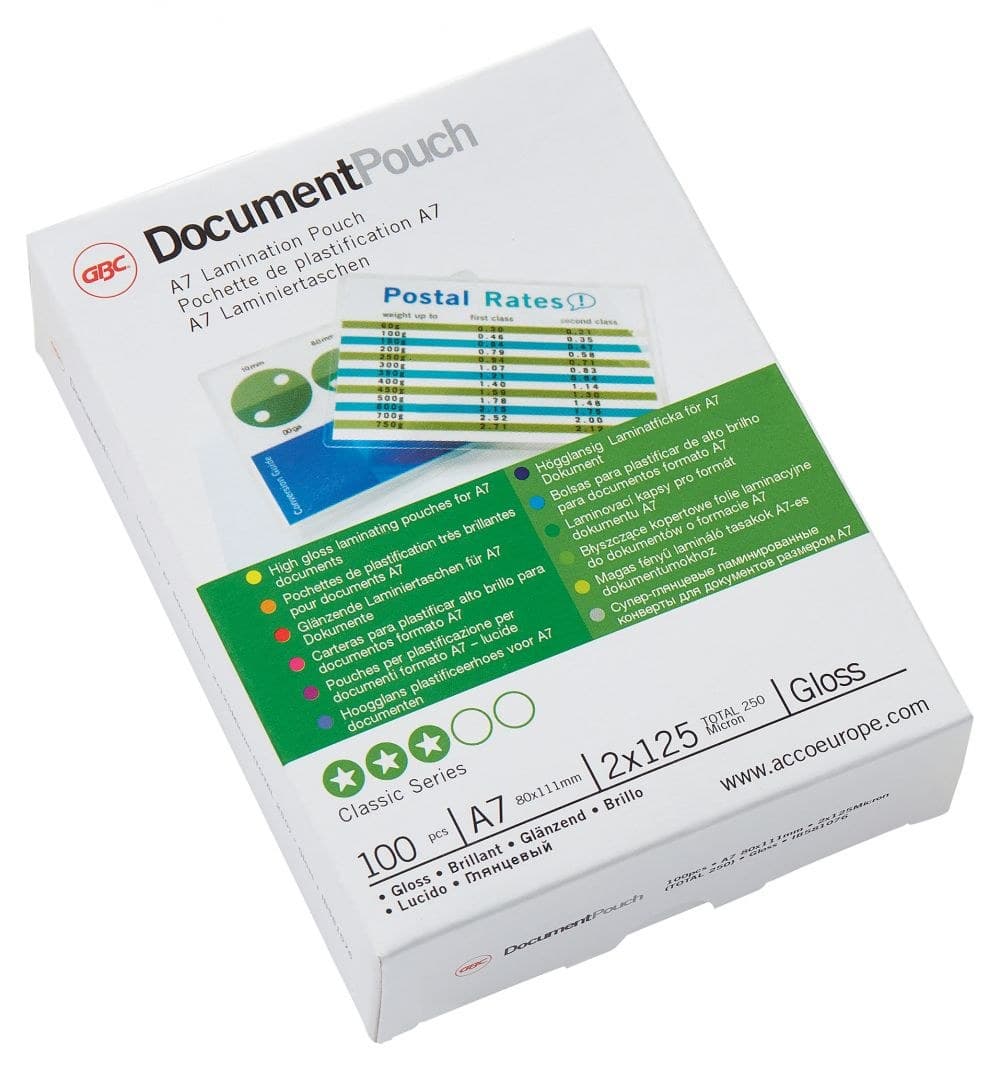 GBC IB581076 A7 2x125 Micron Gloss Laminating Pouches - Pack of 100