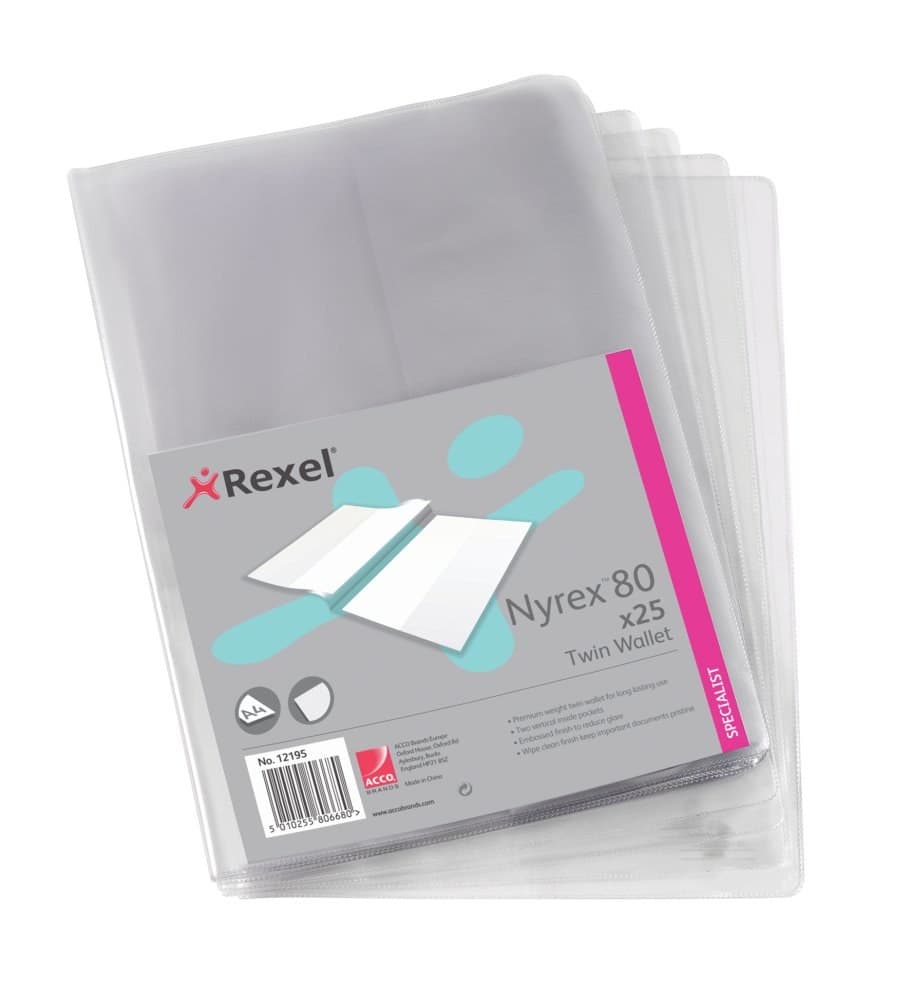 Rexel Nyrex™ Twin Wallets A4 Size Clear (25) - Image 2
