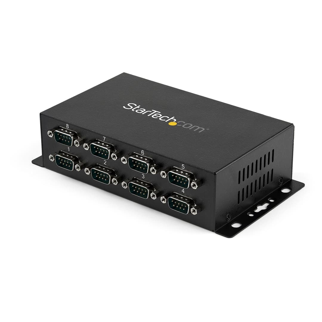 StarTech.com 8 Port USB to DB9 RS232 Serial Adapter Hub – Industrial DIN Rail and Wall Mountable - Image 1