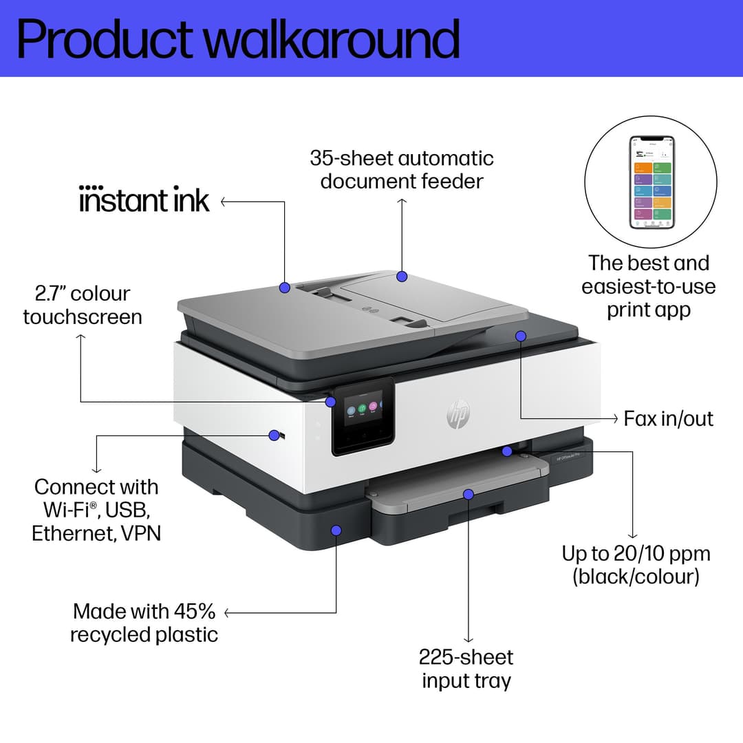 HP OfficeJet Pro 8132e Wireless All-in-One Color Printer, Instant Ink; Two-sided printing - Image 4