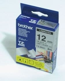 Brother TZe-M931 P-touch Laminated Labelling Tape Black on Matt Silver 12mm x 8m - Image 1