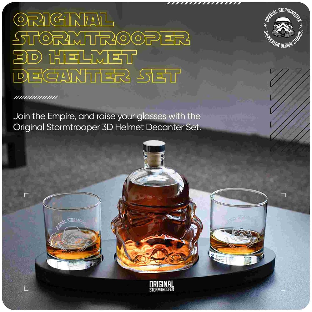 Original Stormtrooper 3D Helmet Decanter Set - 750ml Decanter with 2 Whiskey Glasses - Image 2