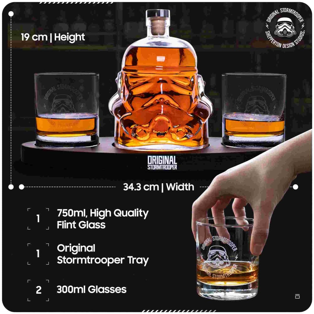 Original Stormtrooper 3D Helmet Decanter Set - 750ml Decanter with 2 Whiskey Glasses - Image 6