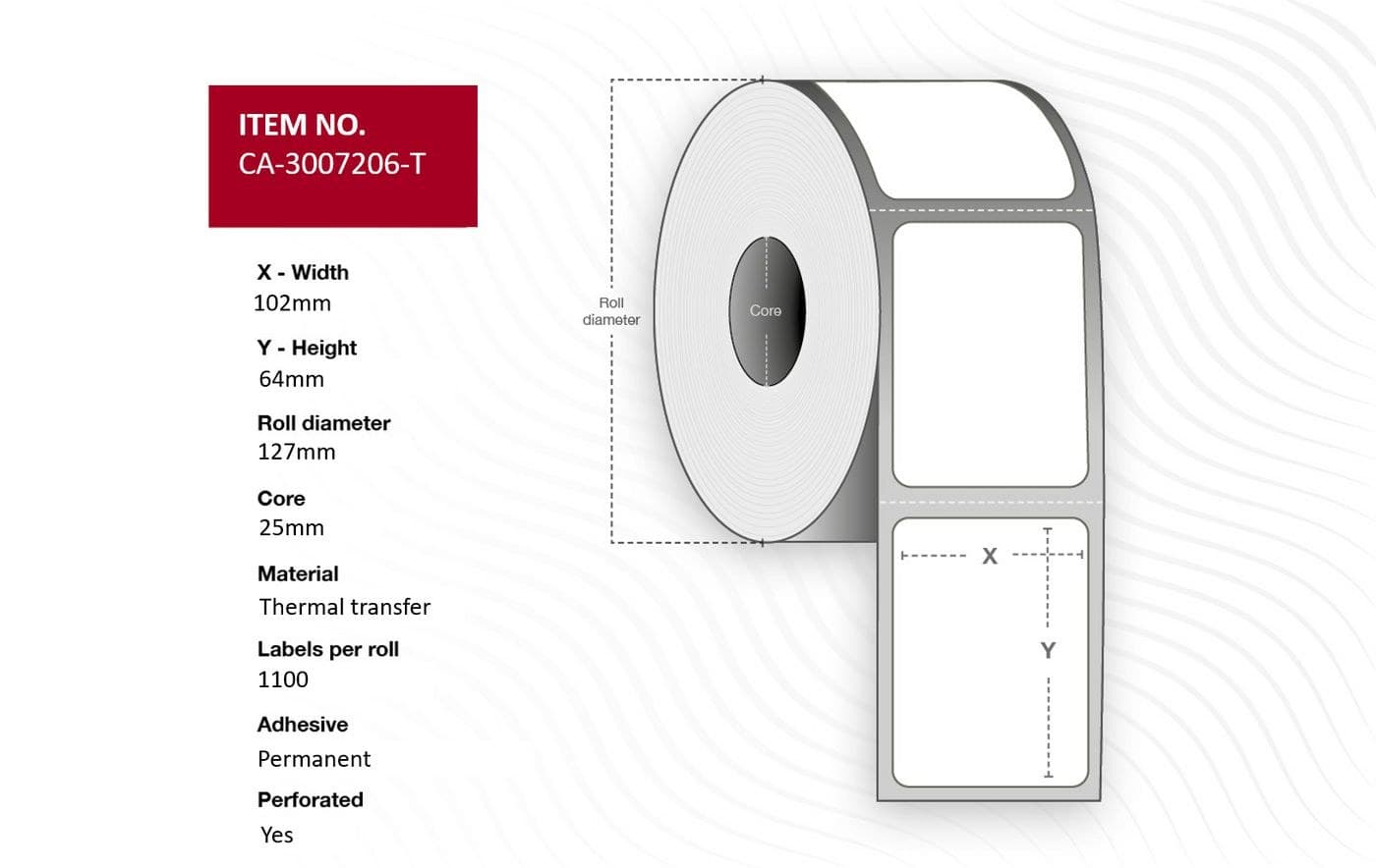 Label 102 x 64mm Core 25mm,