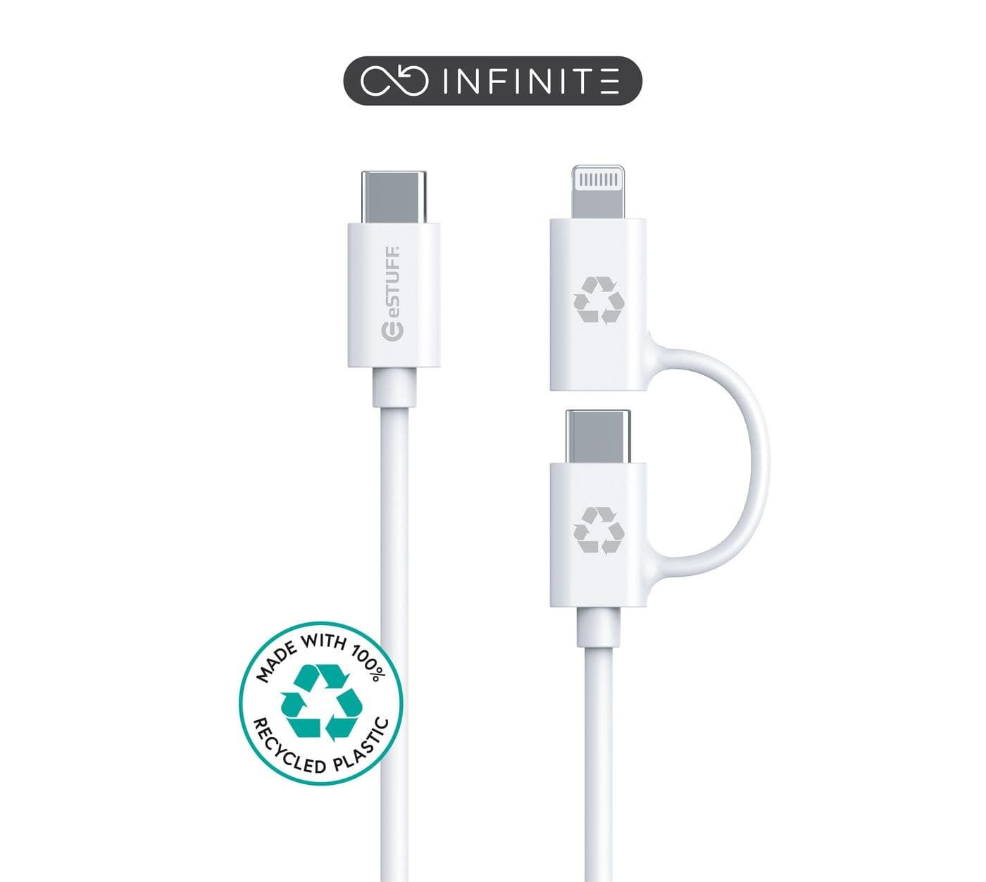 eSTUFF INFINITE (GRS) Super Soft 2-in-1 USB-C to USB-C/Lightning Cable MFI 1m White