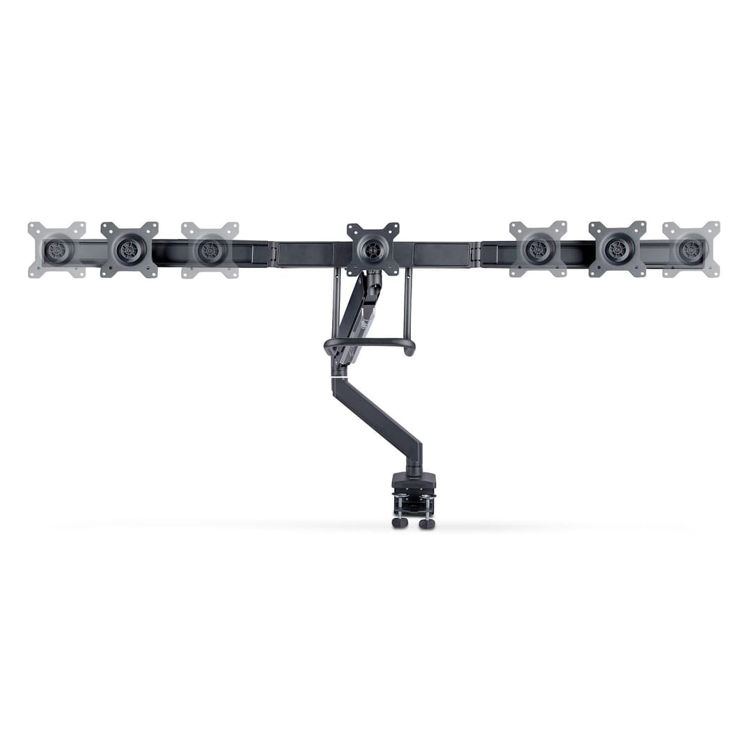 StarTech.com Crossbar Triple Monitor Desk Mount For Up To Three 27in Screens, VESA 75x75/100x100, Tool-Less Arm Adjustments, C-Clamp/Grommet, Spring-Assisted Arm - Image 3
